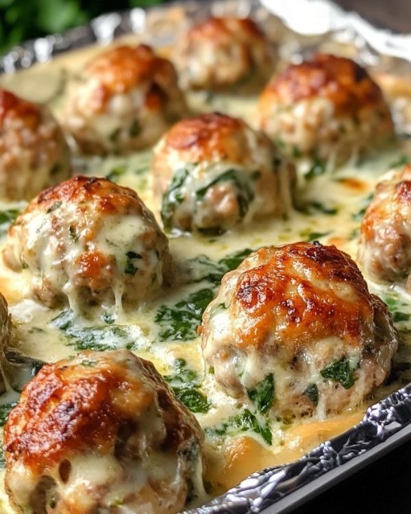 Southern-Style Baked Chicken Ricotta Meatballs with Spinach Alfredo Sauce 574894730_867044802342036_4264314510845587496_n