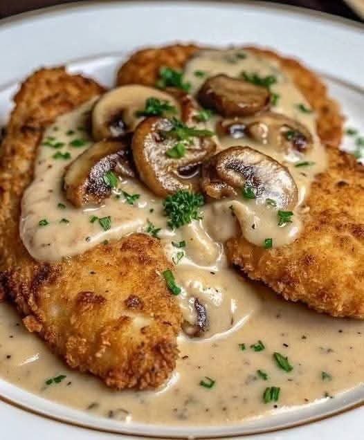 GOLDEN CRISPY CHICKEN WITH PARMESAN MUSHROOM SAUCE 579472596_5106904849535391_959986215274372431_n